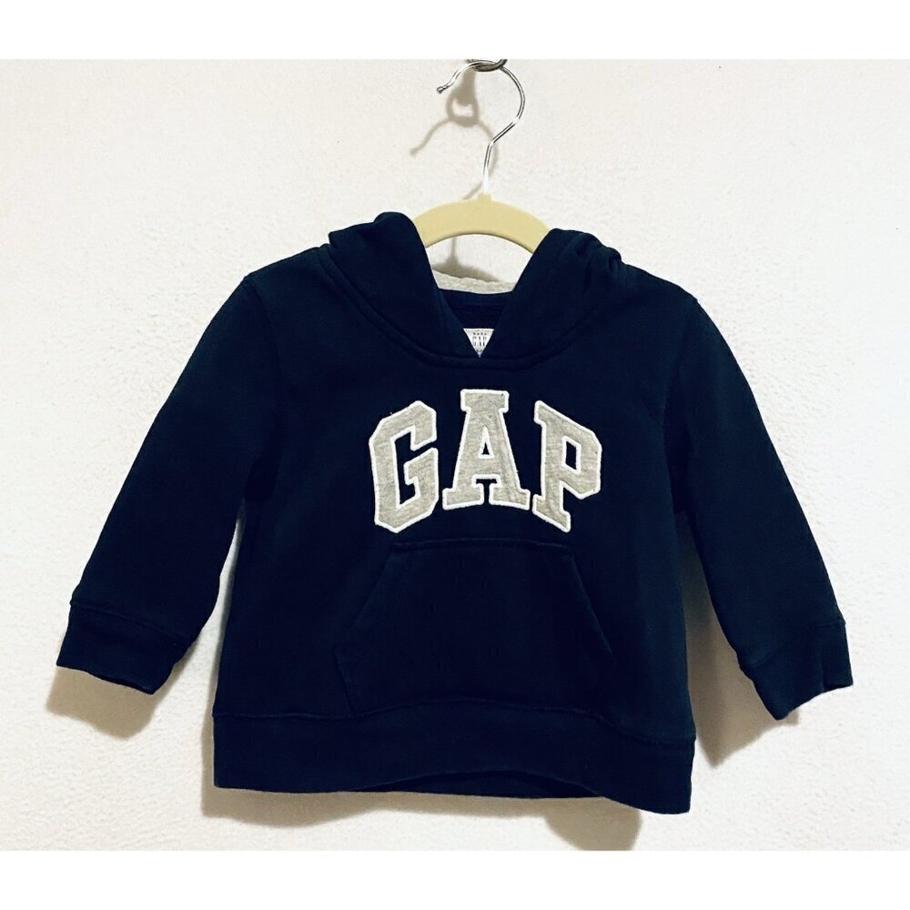 Baby Gap Pullover Unisex 12-18 Months Navy Blue Spellout Hoodie Ears Comfy